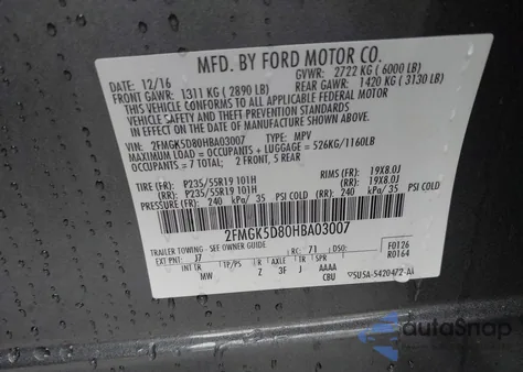 2017 Ford Flex Limited из США, поврежденный, VIN 2FMGK5D80HBA03007